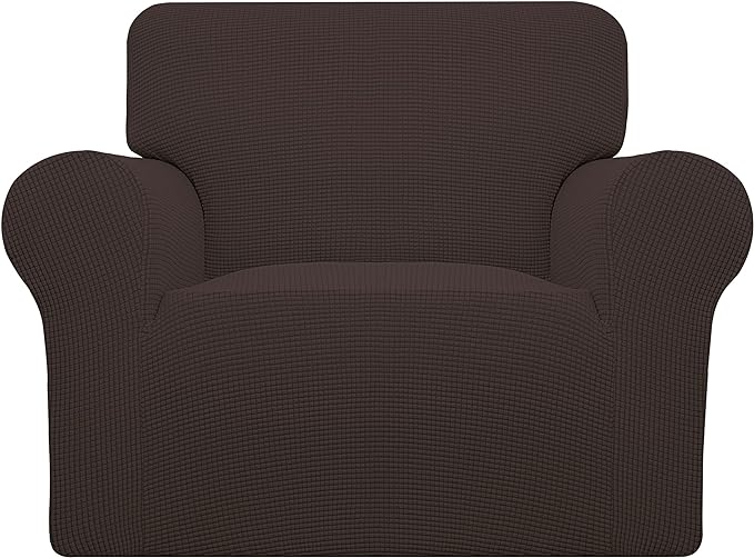 Easy-Going Stretch Oversized Chair Sofa Slipcover 1-Piece Couch Sofa Cover Furniture Protector Soft with Elastic Bottom for Kids Spandex Jacquard Fabric Small Checks Chocolate