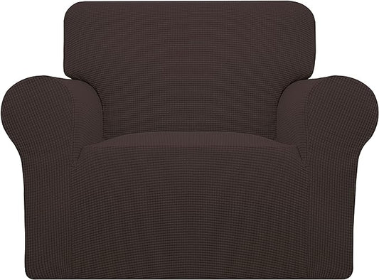 Easy-Going Stretch Oversized Chair Sofa Slipcover 1-Piece Couch Sofa Cover Furniture Protector Soft with Elastic Bottom for Kids Spandex Jacquard Fabric Small Checks Chocolate