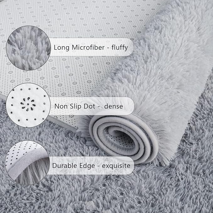 Chicrug Soft Area Rugs for Bedroom Living Room Plush Fluffy Rug 3x5 Feet, Shag Furry Area Rug Carpet Non Shedding for Nursery Children Kids Girls Room Home Decorative, Grey