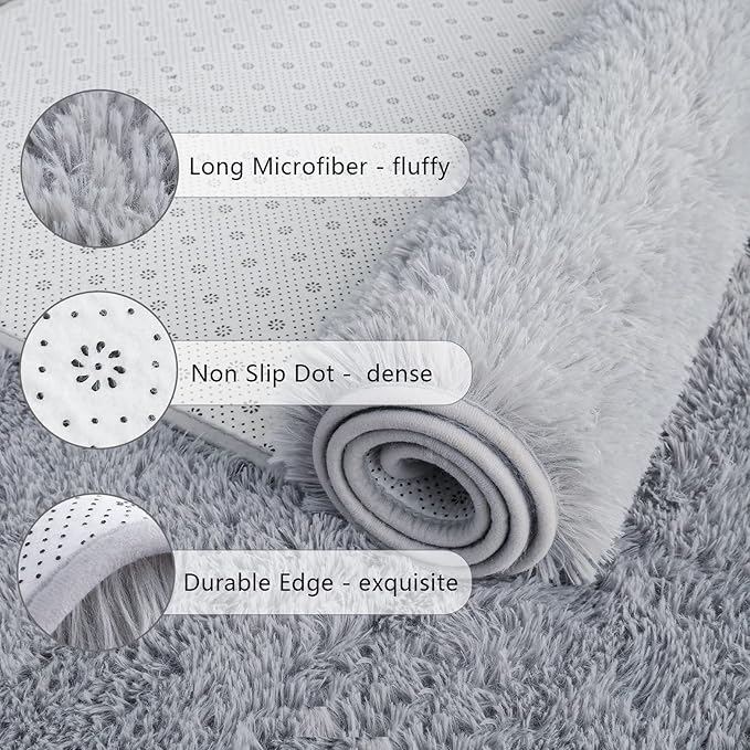 Chicrug Soft Area Rugs for Bedroom Living Room Plush Fluffy Rug 2x4 Feet, Shag Furry Area Rug Carpet Non Shedding for Nursery Children Kids Girls Room Home Decorative, Grey