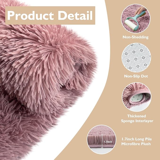 Shag Area Rug for Bedroom 3x5,Blush Fluffy Area Rugs for Living Room,Soft Fuzzy Rug Non-Shedding Indoor Plush Carpet for Kids Bedroom Nursery Dorm Home Decor