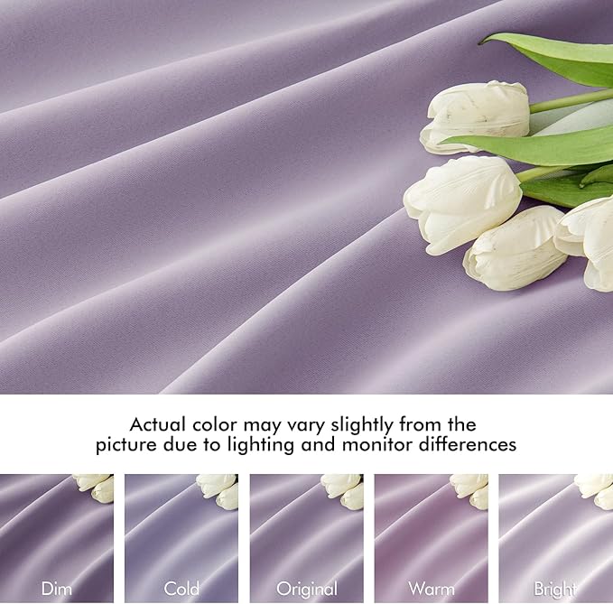 MIULEE Lilac Back Tab Blackout Curtain 96 Inch Long 2 Panels Set for Bedroom, Rod Pocket/Pinch Pleat Thermal Insulated Living Room Darkening Pleated Light Blocking Floor to Ceiling Drape