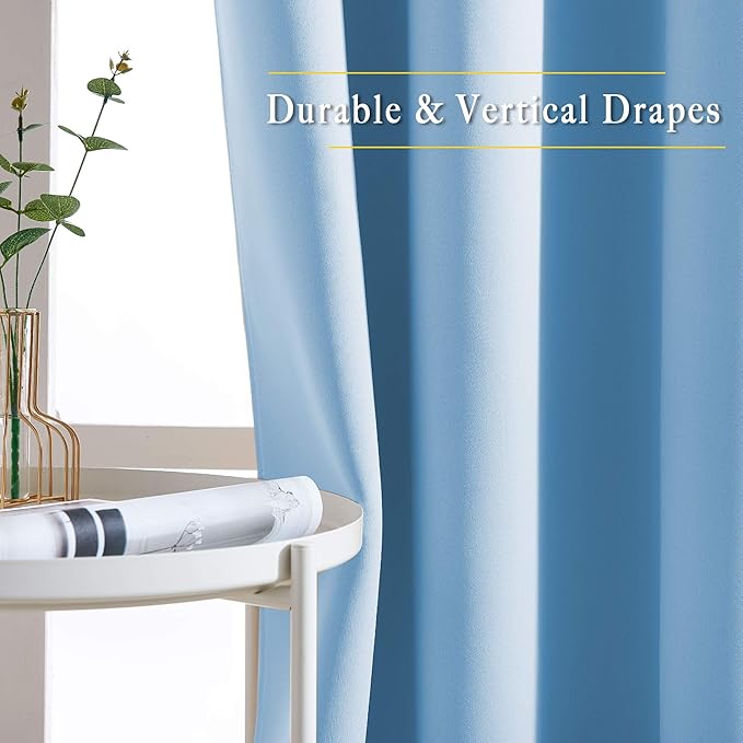 NICETOWN Patio Blackout Curtain Panels - Thermal Insulated Grommet Blackout Drapes Light Blinds Room Darkening Window Treatments for Villa/Cottage (2 Panels, W80 x L95, Blue)
