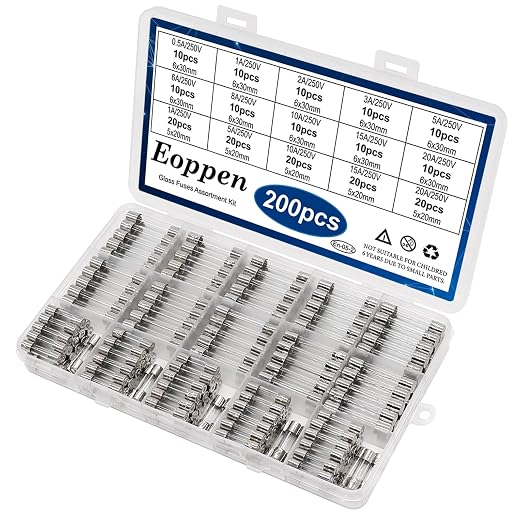 200Pcs Fast Blow Glass Fuses Assortment Kit 15 Values 5x20mm 250V 1A 5A 10A 15A by Eoppen