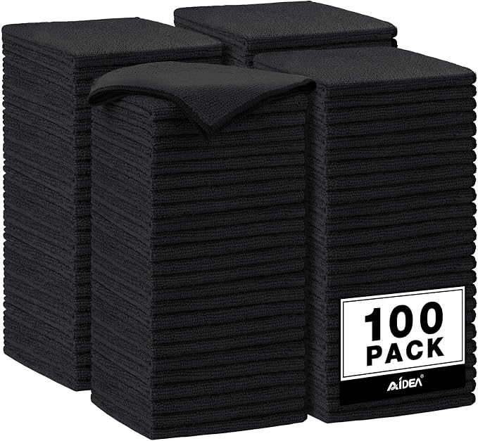 AIDEA Microfiber Cleaning Cloth Black 100PK, Microfiber Towels by AIDEAHOME