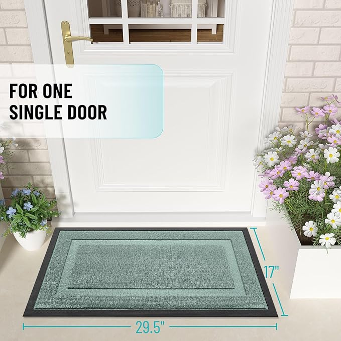 OLANLY Front Door Mat Indoor Outdoor Entrance, Waterproof All-Season, All-Weather Doormat, Sturdy Natural Rubber, Low Profile, Easy Clean Patio Porch Entryway Mat, 47x17, Grayish Green