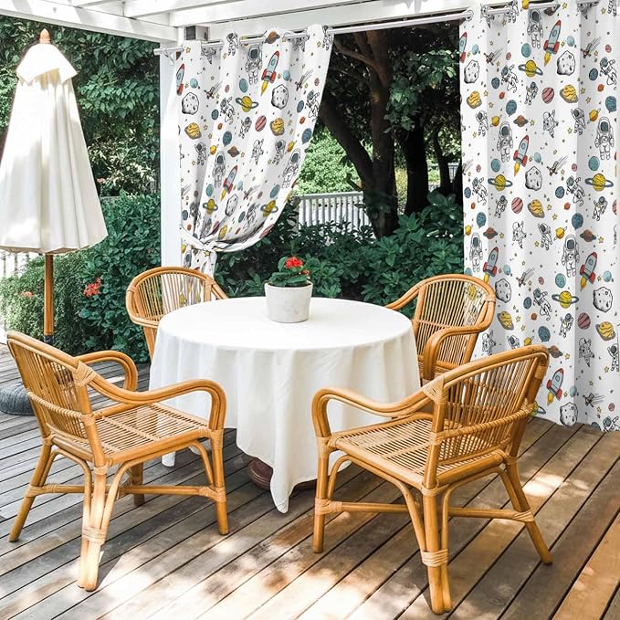 Cartoon Space Outdoor Curtains for Patio Astronauts Spacecraft Rockets - Image 4