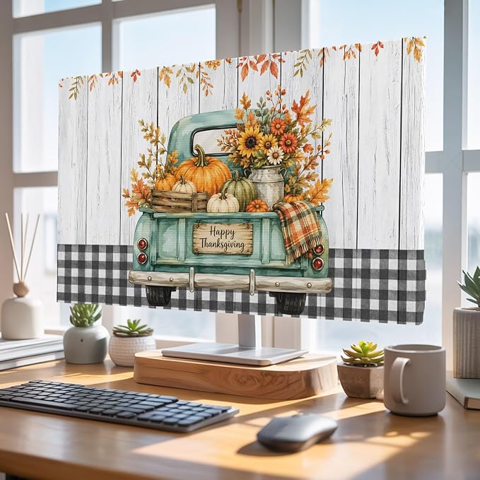 Happy Thanksgiving Green Truck Indoor TV Cover, Elastic TV Screen Protector - Image 4