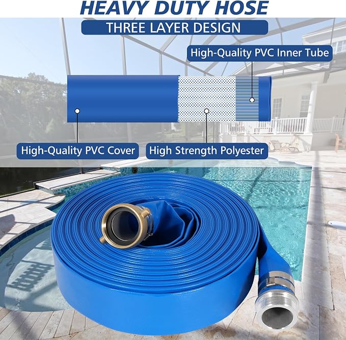 3" x 50 ft Backwash Hose for Swimming Pools, Heavy Duty PVC Lay Flat Water - Image 3