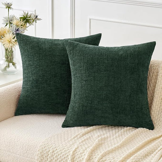 MIULEE Pack of 2 Green Throw Pillow Covers 16x16 Inch Soft Chenille Pillow Covers for Sofa Living Room Couch Solid Dyed Cases