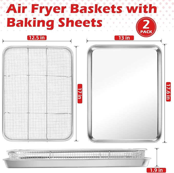 TeamFar Air Fryer Basket for Oven, 2 Set Air Fryer Accessories, 17.6”x13” | - Image 2