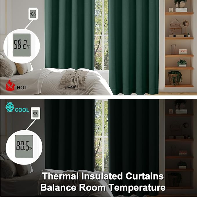 Simplebrand Ava Ever Green Blackout Curtains for Bedroom 84 Inch Length 2 Panels Set, Solid Thermal Insulated Privacy Living Room Window Treatment Curtains Blackout Drapes, W40 x L84 Inch, Ever Green