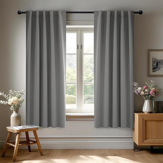 Deconovo Blackout Curtains, Thermal Insulated, W42 x L63 2 Panels, Back Tab, Machine Washable, Room-Darkening Drapes for Bedroom/Living Room Light Grey