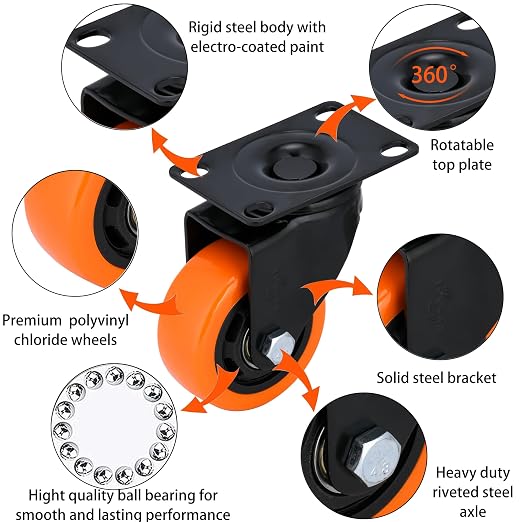 YOOGAA 3 Inch Heavy Duty Swivel Caster Wheels Industrial Plate Caster Set of 4 - Image 2