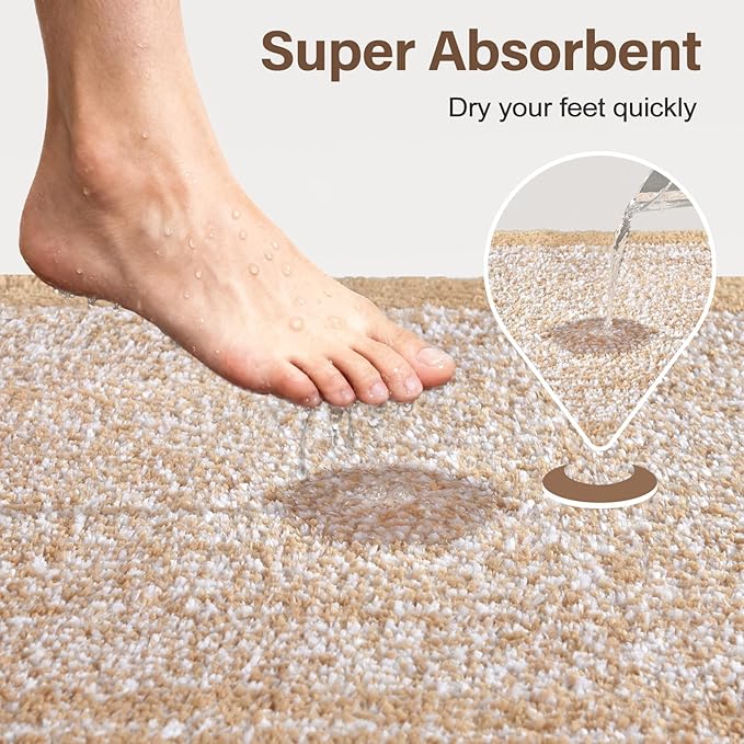 Bathroom Rugs 30x20 Non Slip Washable, Beige Bath Mat for Bathroom Floor Tub, Soft Absorbent Quick Dry Mats for Shower, Bathtub,Home Decor
