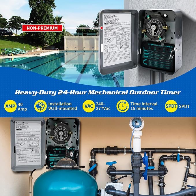 T104M Mechanical Timer Switch, 208-277VAC 5HP 40ASPST Electromechanical Timers - Image 3