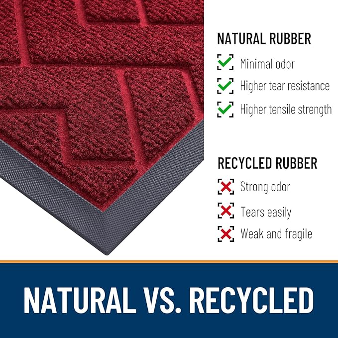 OLANLY Front Door Mat Indoor Outdoor Entrance, Waterproof All-Season, All-Weather Doormat, Sturdy Natural Rubber, Easy Clean Patio Porch Entryway Mat, Herringbone Brick (Wine Red, 29.5x17)
