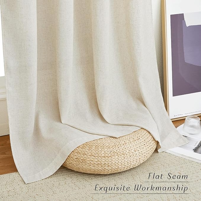 NICETOWN Flax Natural Linen 78 inch Curtains for Doorway, Grommet Thick Flax Linen Door Curtains Privacy Assured with Light Filtering for Patio/Living Room, W68 x L78, 2 Panels