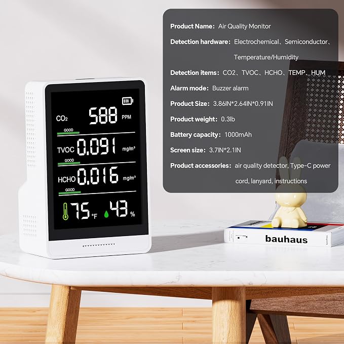 5-in-1 Professional Indoor Air Quality Monitor Indoor Portable CO2 Monitor | - Image 7
