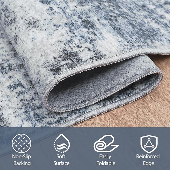 5x7 Area Rugs for Living Room Rug Washable: Abstract Tumble Large Rug for Dining Room Bedroom Carpet Non Slip 5 by 7 Indoor Modern Nursery Home Office Alfombras para Salas Modernas Blue Grey