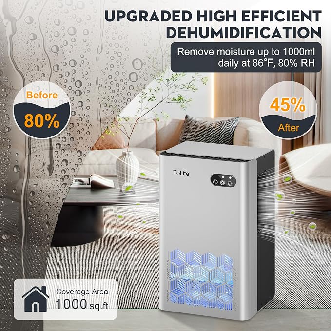 ToLife Dehumidifier for Home, 1000 sq.ft Dehumidifiers for Basement Bedroom - Image 5