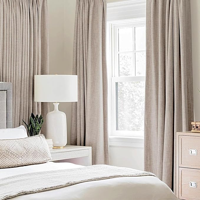 MIULEE Linen Texture Curtains, 2 Pack Blackout Thermal Insulated Khaki, 52x120 Inch Grommet Room Darkening Curtains/Draperies for Bedroom, Living Room, Nursery