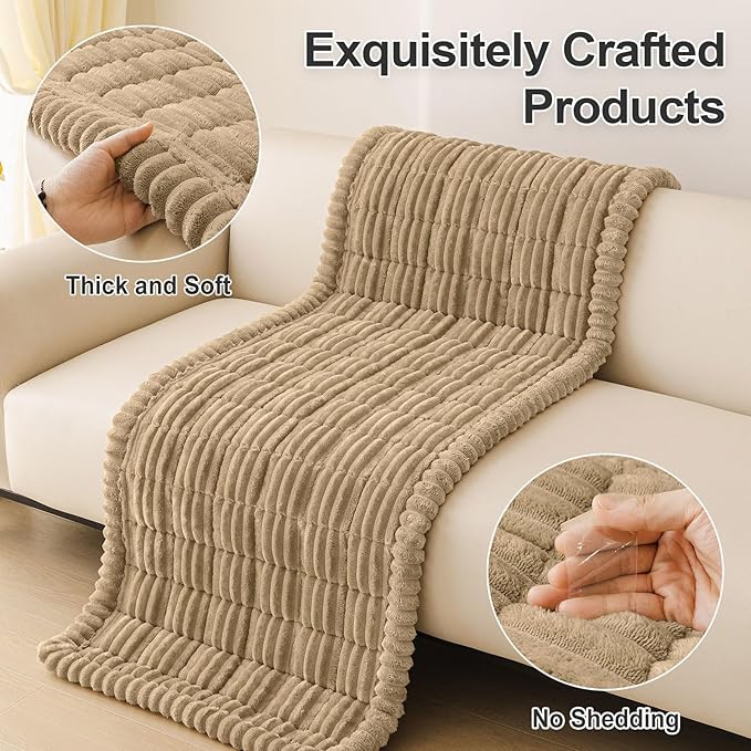 hyha Couch Covers for Dogs Washable, Non Slip Plush Dog Sofa Protectors, Fuzzy Pet Couch Covers for 3 Cushion Sofa Pet Friendly (Khaki, 27.6" x 47")
