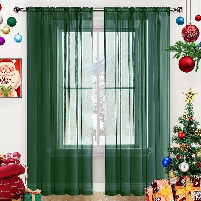 SpaceDresser Basic Rod Pocket Sheer Voile Window Curtain Panels White 1 Pair 2 Panels 42 Width 54 Inch Long for Kitchen Bedroom Children Living Room Yard(Foliage Green,42 W x 54 L)