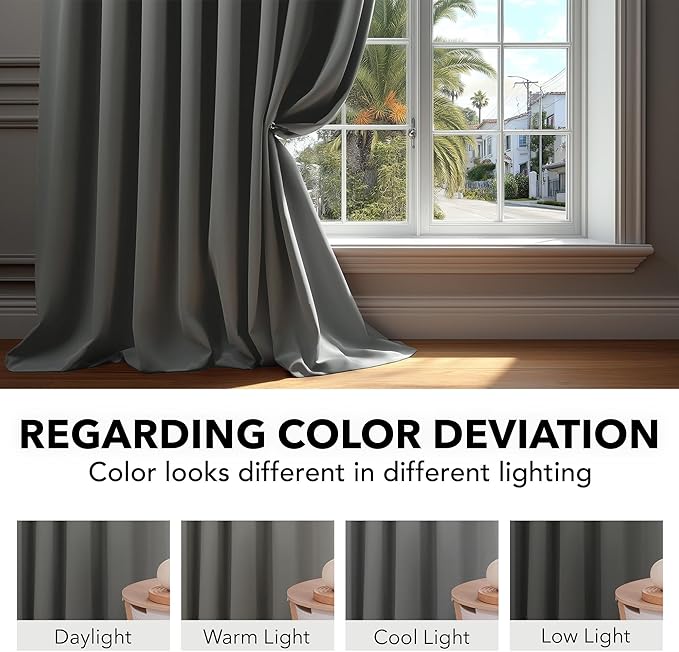 Deconovo Blackout Curtains, Thermal Insulated, W70 x L95 2 Panels, Back Tab, Machine Washable, Room-Darkening Drapes for Bedroom/Living Room Light Grey