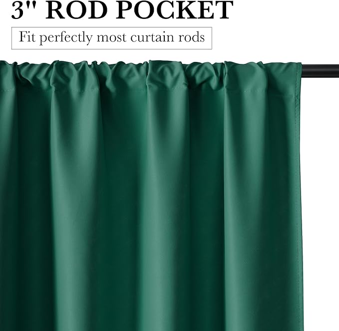 RYB HOME 100% Blackout Short Curtains for Small Window, Thermal Insulated Total Room Darkening Noise Reducing Curtains for Basement Bathroom Basement, 29 inches Wide by 45 inches Long, Dark Green