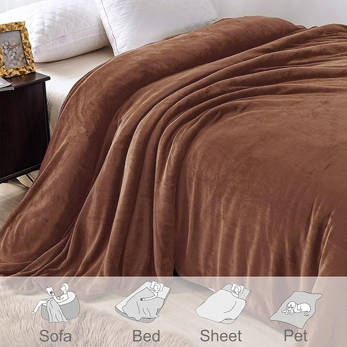 Exclusivo Mezcla Fleece Blanket King Size for Bed, Super Soft and Warm, All Season, Cozy, Plush, Lightweight, 90x104 Inches, Brown