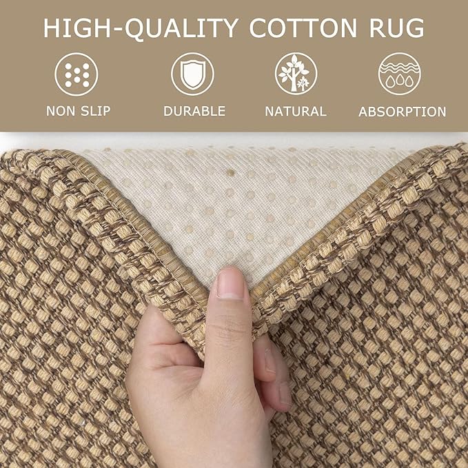 KOZYFLY Extra Long Runners for Hallways 3x18 ft Washable Kitchen Runner Non Slip Rubber Backed Hallway Rug Cotton Entryway Runner Rug Floor Carpet for Indoor Hall, Kitchen, Stair, Tan/Orange/Brown