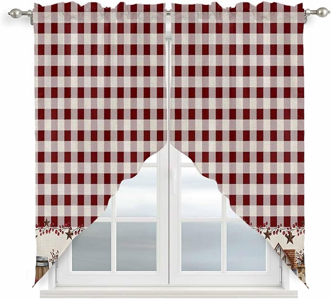Swag Curtain Valances for Kitchen Windows, Farm Barn Western Star on Vintage - Image 2