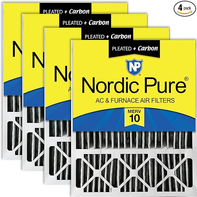 Nordic Pure 20x25x5 Pleated MERV 10 Plus Carbon Air Filters 4 Pack | Actual by NordicPure