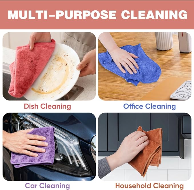 TEAWOO 10 Colors Microfiber Cleaning Cloths, 150 Pack Assorted Cleaning Rags - Image 5