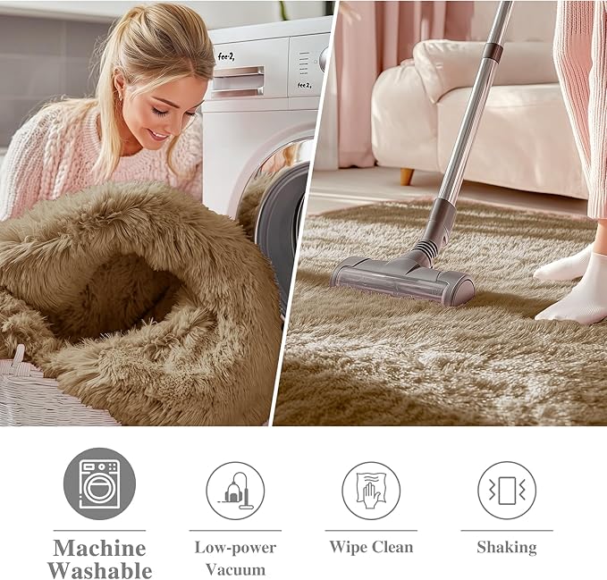 OLANLY Taupe Round Rugs for Bedroom - Machine Washable, 3 ft Circle Area Rugs for Living Room, Soft and Fluffy Shaggy Carpet for Teen Girl and Boys, Nursery Rooms, Dorms, Home Decor Aesthetic