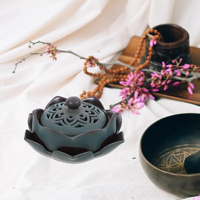 SEWACC Ceramic Lotus Incense Holder Vintage Home Decorative Incense Burner - Image 4