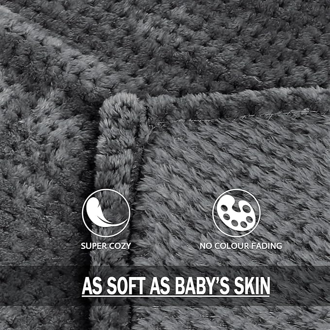 Exclusivo Mezcla Fleece Bed Blanket Queen Size, Super Soft and Warm Blankets for Couch, Sofa and Bed Waffle Textured, Cozy, Fuzzy and Lightweight (Dark Grey, 90x90 Inches)