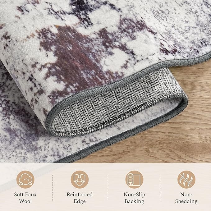Rugflix 9x12 Area Rugs for Living Room, Washable Large Rug Stain-Resistant Low Pile, Modern Neutral Carpet for Dining Room Home Office Kid Room Nursery Bedroom, Grey Brown