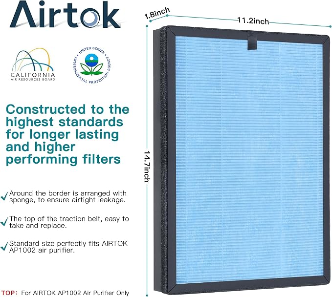 AIRTOK Air Purifier AP1002 Replacement Filter, H13 True HEPA Filters 2 Pack - Image 2