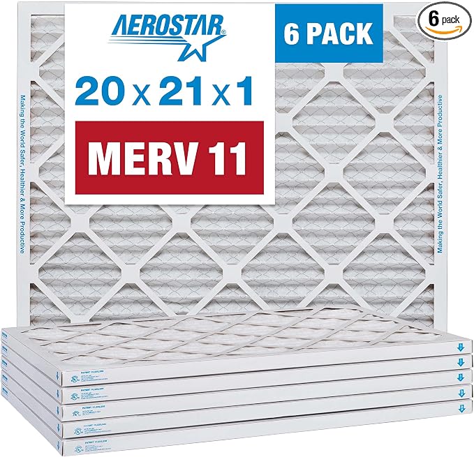 Aerostar 20x21x1 MERV 11 Pleated Air Filter, AC Furnace Air Filter, 6 Pack by AirFiltersDelivered