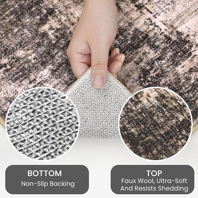 IOHOUZE Abstract Runner Rug 3x14 Ft Washable Runners for Hallways, Non Slip Kitchen Runner Printed Faux Wool Entryway Runner Indoor, Modern Abstract Floor Carpet for Hall Stair, Brown/Rust