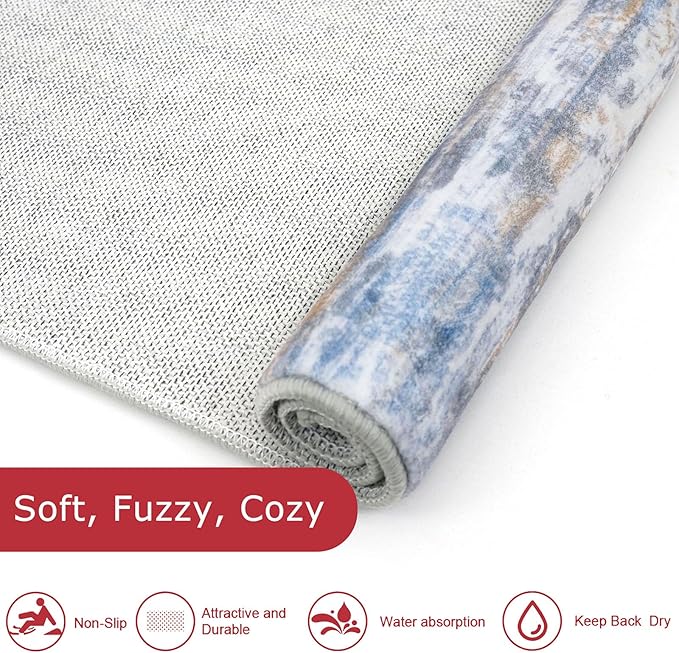 KOZYFLY 3x10 Ft Rug Modern Ombre Runner Rug for Hallway, Washable Kitchen Rugs Non-Slip Soft Striped Entryway Rug, Print Blue Rust Abstract Carpet for Laundry Nursery