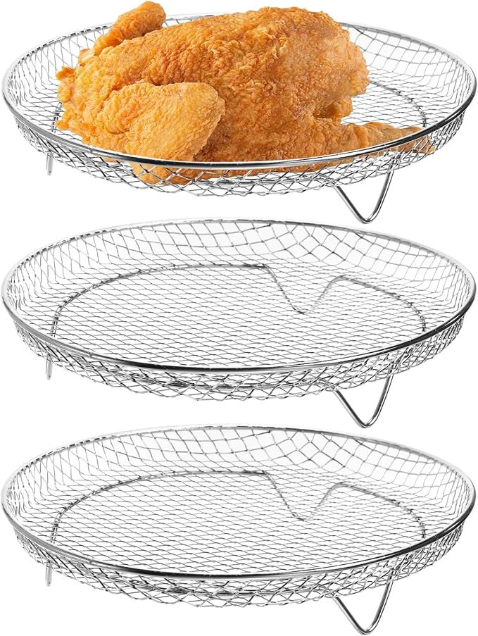 Elsjoy 3 Pack 8 Inch Round Air Fryer Racks, Stainless Steel Air Fryer Mesh Tray by Elsjoy