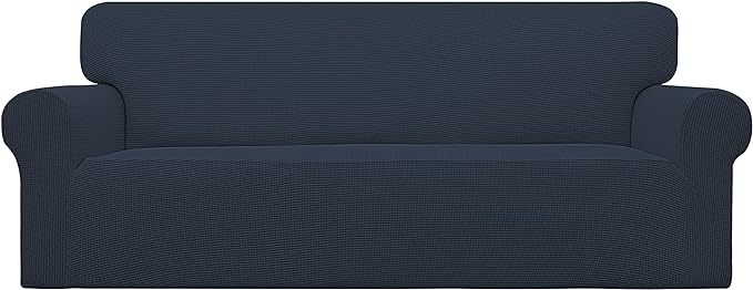 Easy-Going Stretch Oversized Sofa Slipcover 1-Piece Sofa Cover Furniture Protector Couch Soft with Elastic Bottom for Kids, Polyester Spandex Jacquard Fabric Small Checks Dark Blue
