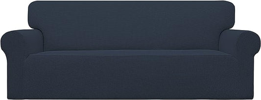 Easy-Going Stretch Oversized Sofa Slipcover 1-Piece Sofa Cover Furniture Protector Couch Soft with Elastic Bottom for Kids, Polyester Spandex Jacquard Fabric Small Checks Dark Blue