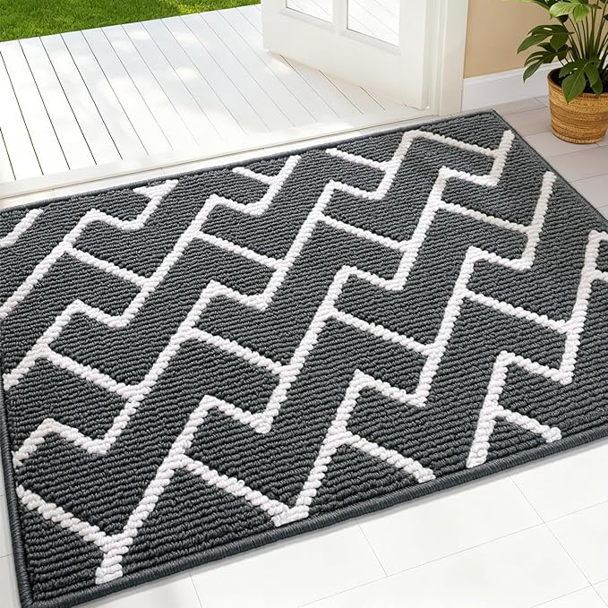 OLANLY Front Door Mat, Non-Slip Rubber Backing, Dirt Resistant and Absorbent, Washable, Easy to Clean Low-Profile Indoor Doormat for Back Door, Entryway, Inside Entrance, 32x20, Charcoal