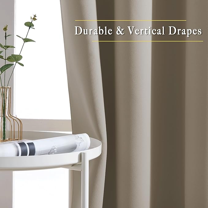 NICETOWN Blackout Curtains 54 inches Long for Bedroom - Grommet Room Darkening Solid Window Treatments Thermal Curtains for Nursery Room, Taupe, W46 x L54, 2 Panels