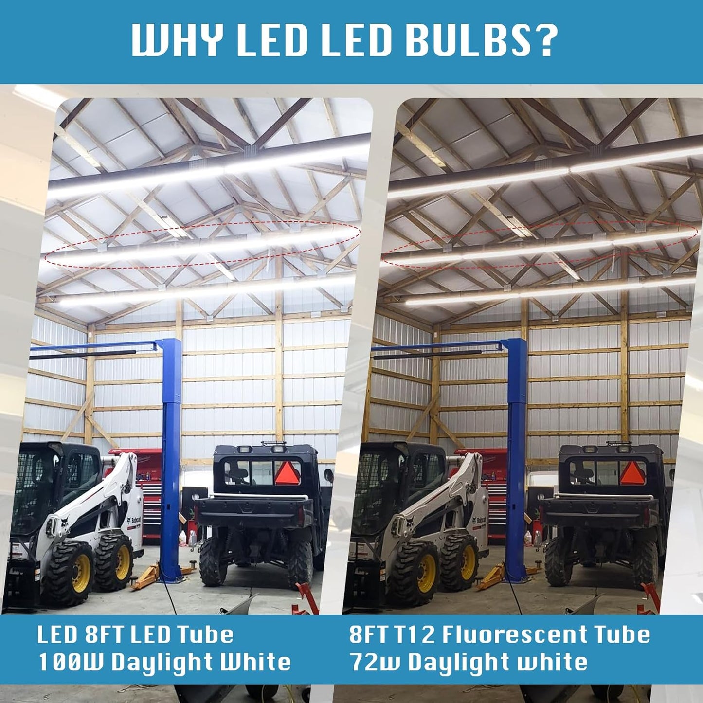 12 Pack, T8/T10/T12 8FT LED Tube Light, Single Pin FA8 Base, 100W 6000LM 6000K Cold White, 270 Degree V Shaped LED Fluorescent Bulb (200W Equiv.), Clear Cover, Dual-Ended Power