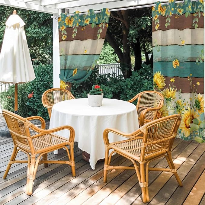 Sunflowers Outdoor Curtains for Patio Summer Floral Eucalyptus Leaves Vintage - Image 4